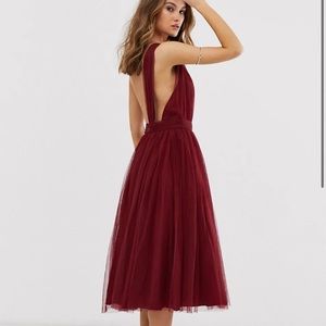 ASOS Design one shoulder tulle midi dress